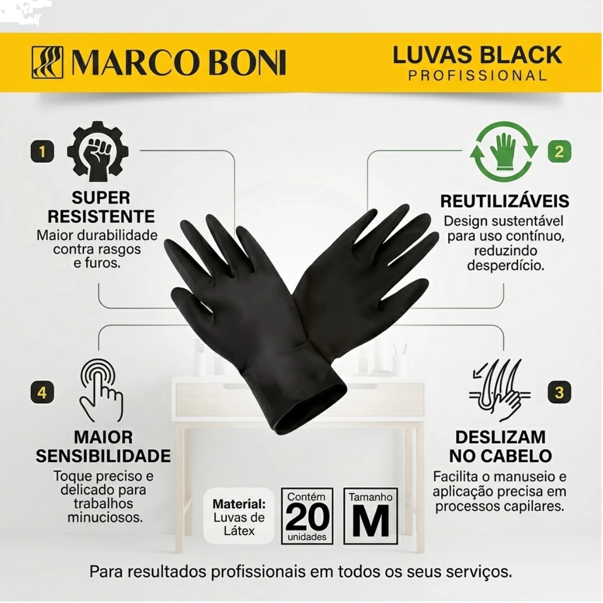LUVA EM LÁTEX BLACK 20 UNIDADES TAMANHO M MARCO BONI LUVA EM LÁTEX BLACK 20 UNIDADES TAMANHO M MARCO BONI