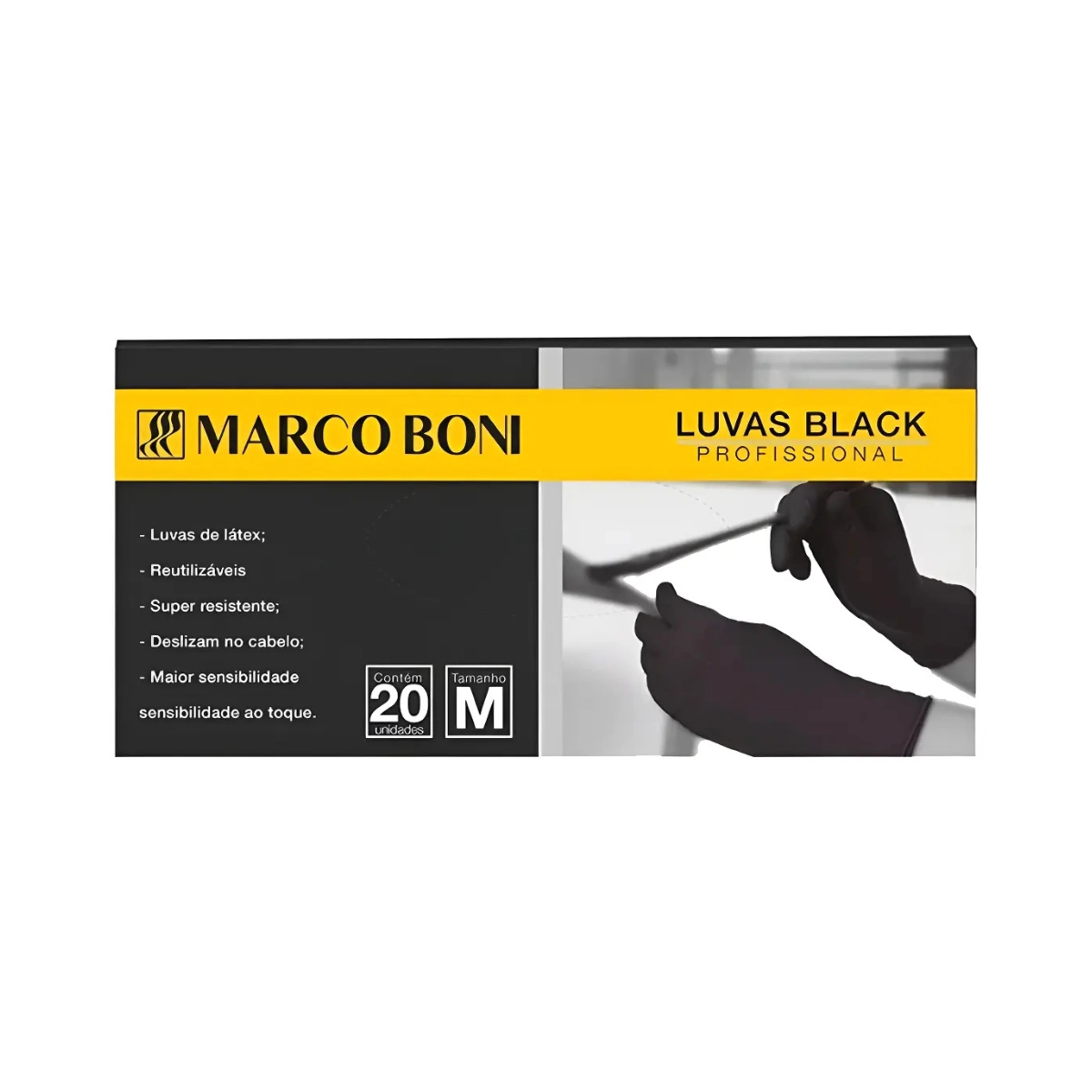 LUVA EM LÁTEX BLACK 20 UNIDADES TAMANHO M MARCO BONI