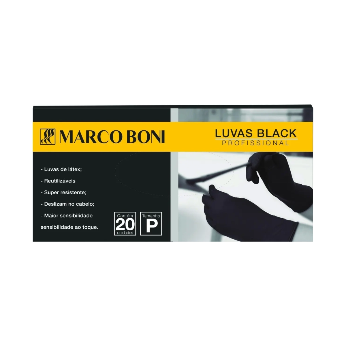LUVA EM LÁTEX BLACK 20 UNIDADES TAMANHO P MARCO BONI