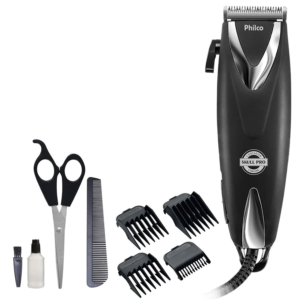 MÁQUINA DE CORTAR CABELO SKULL PRO CHROME 9 EM 1 PRETO 127V