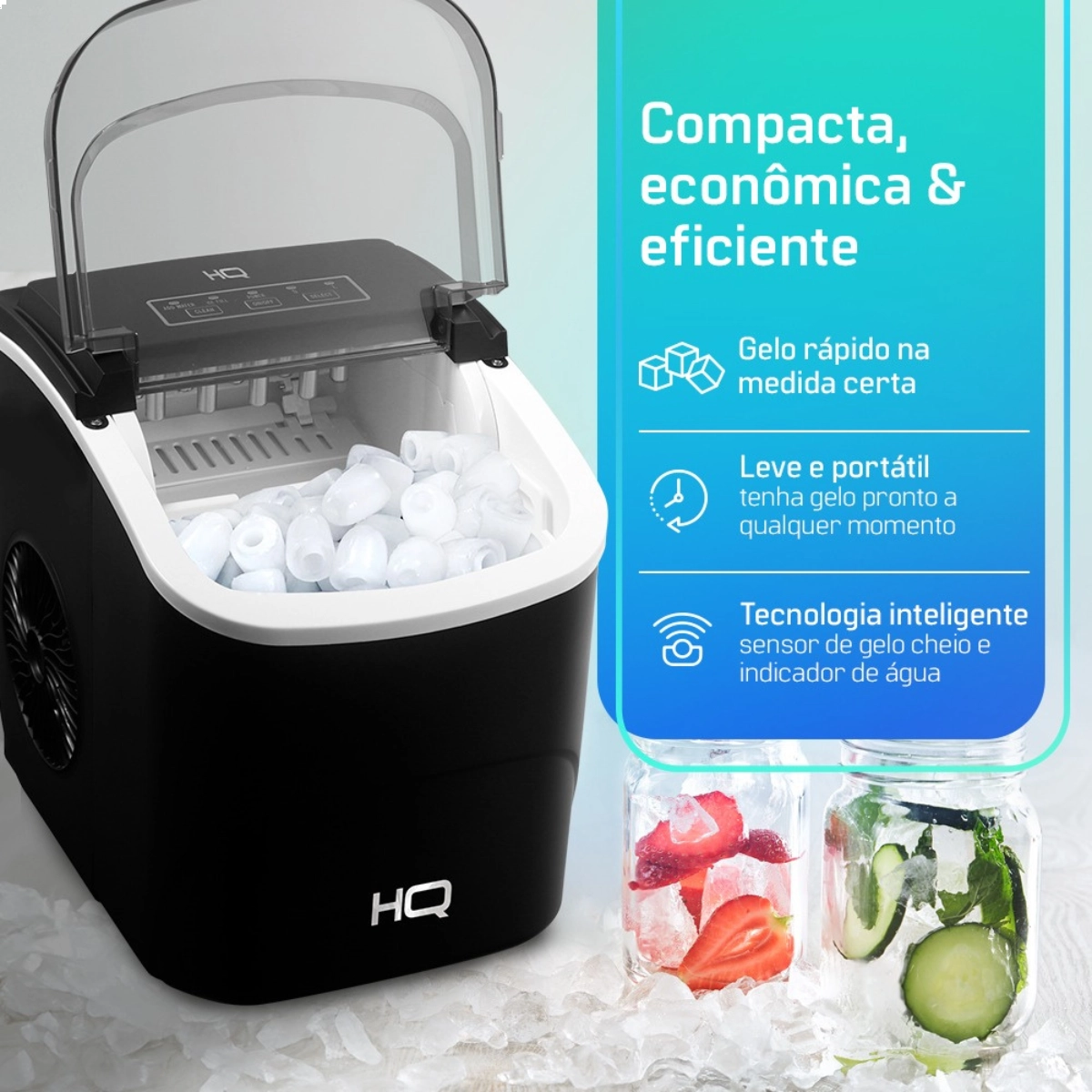 MÁQUINA DE GELO EM CUBOS HQ 12KG TURBO ICE PREMIUM 127V