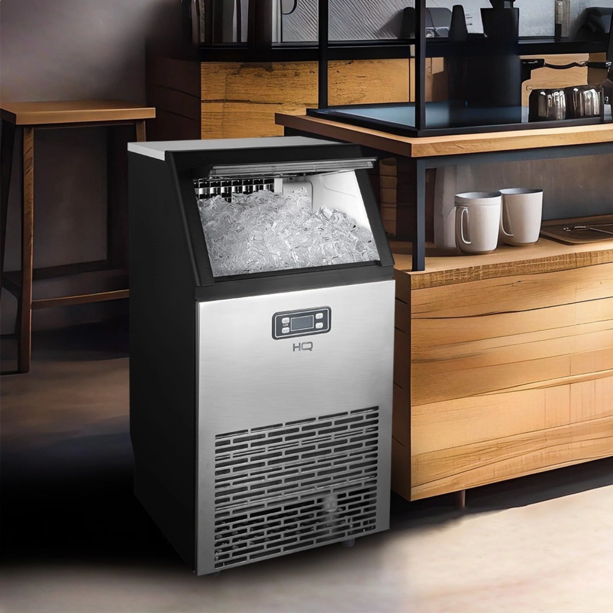 MÁQUINA DE GELO PROFISSIONAL HQ 45KG TURBO ICE PRETO E INOX 220V