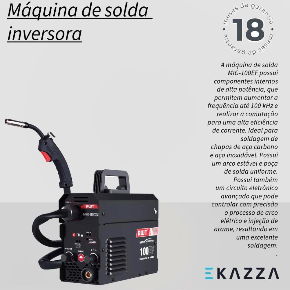 Máquina de Solda Inversora sem Gás Awt 220v Mig-100ef