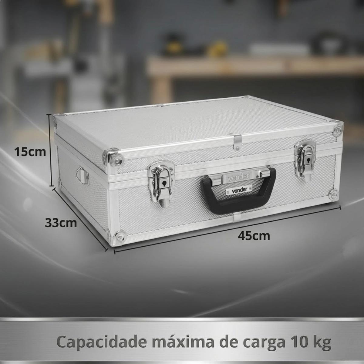 MALETA PARA FERRAMENTAS PROFISSIONAL DE ALUMÍNIO MFV 455 VONDER PRATA