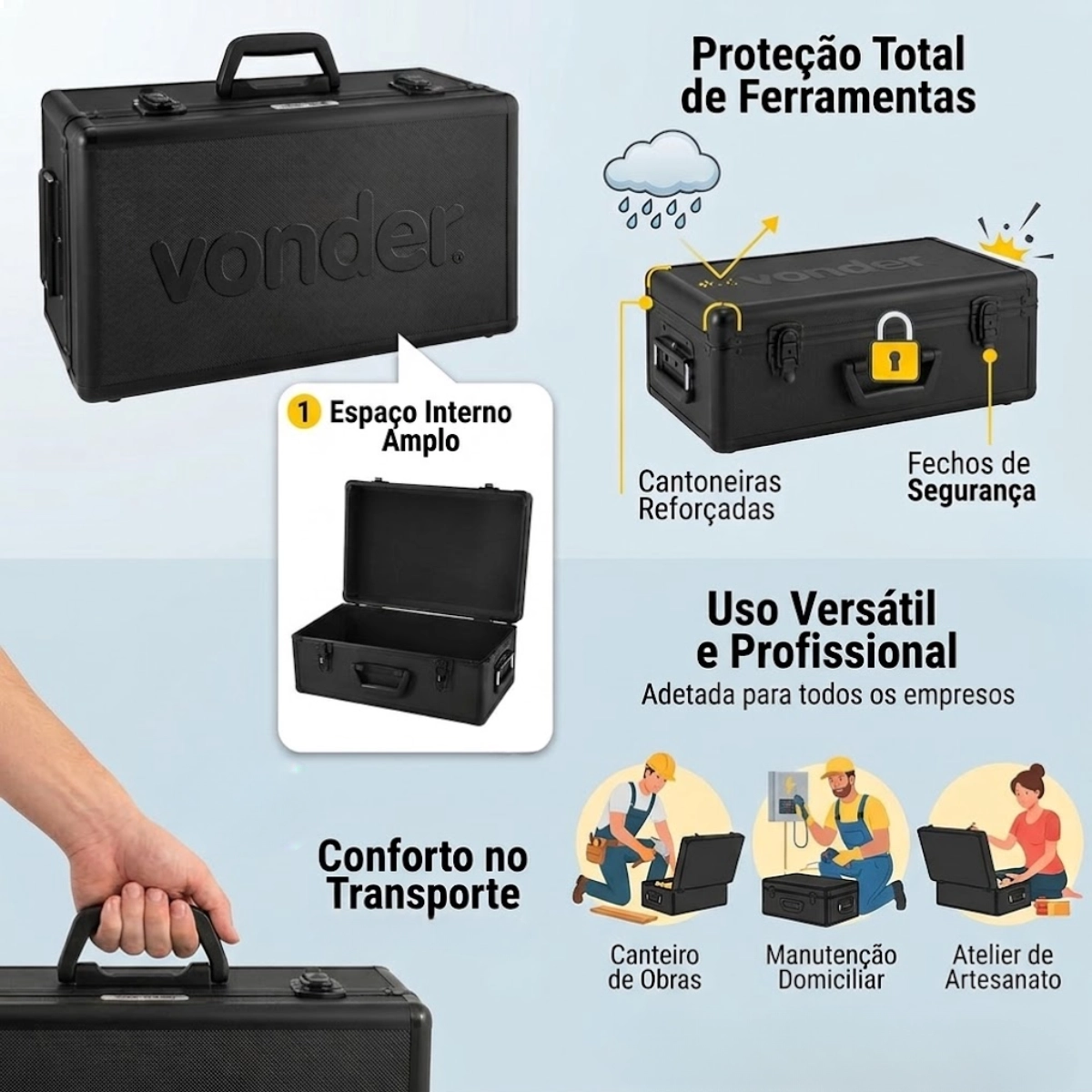 MALETA PARA FERRAMENTAS REFORÇADA VONDER MFV 957 PRETA