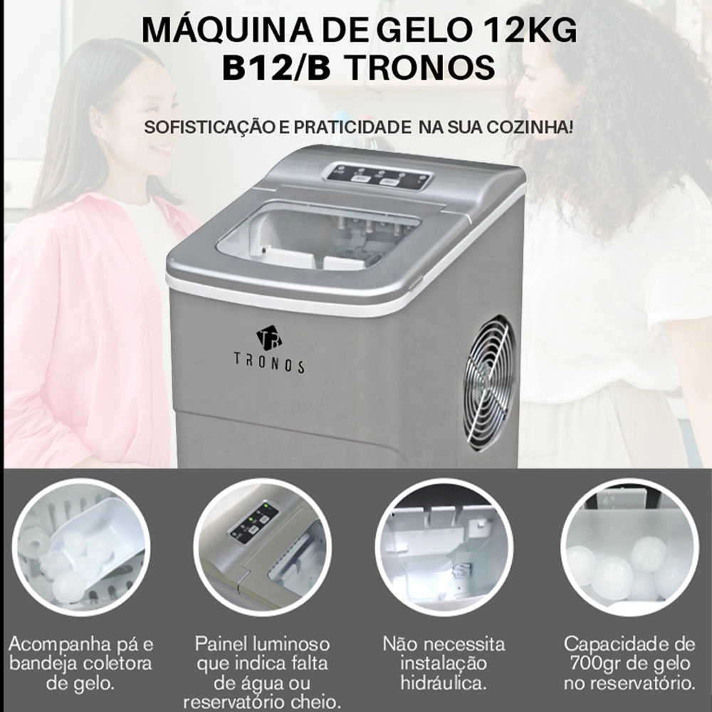 MAQUINA DE GELO 12KG TRONOS B12/B CINZA 2 LITROS 220V
