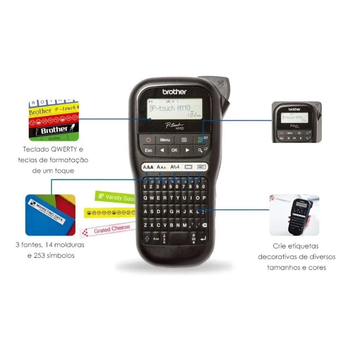 MAQUINA ROTULADORA ELETRONICA PORTÁTIL PRETA BROTHER  - PTH110BK