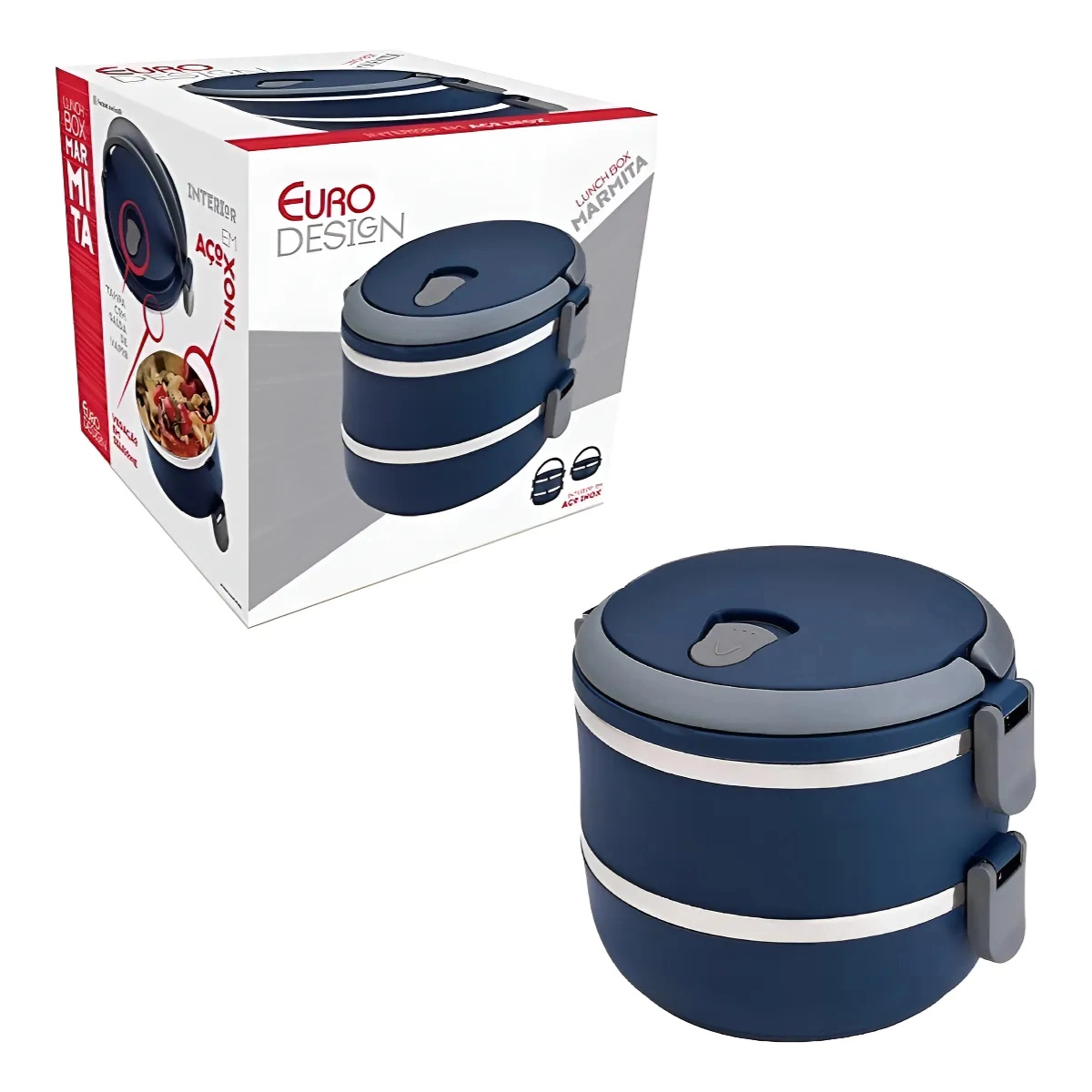 MARMITA DUPLA INOX 1,4L COM ALÇA EURO HOME LB1234 AZUL