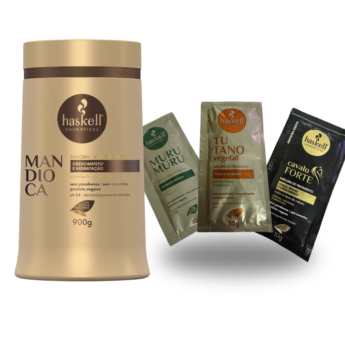 MASCARA MANDIOCA 900GR HASKELL PLUS KIT FORÇA TOTAL E NUTRIÇÃO 10GR