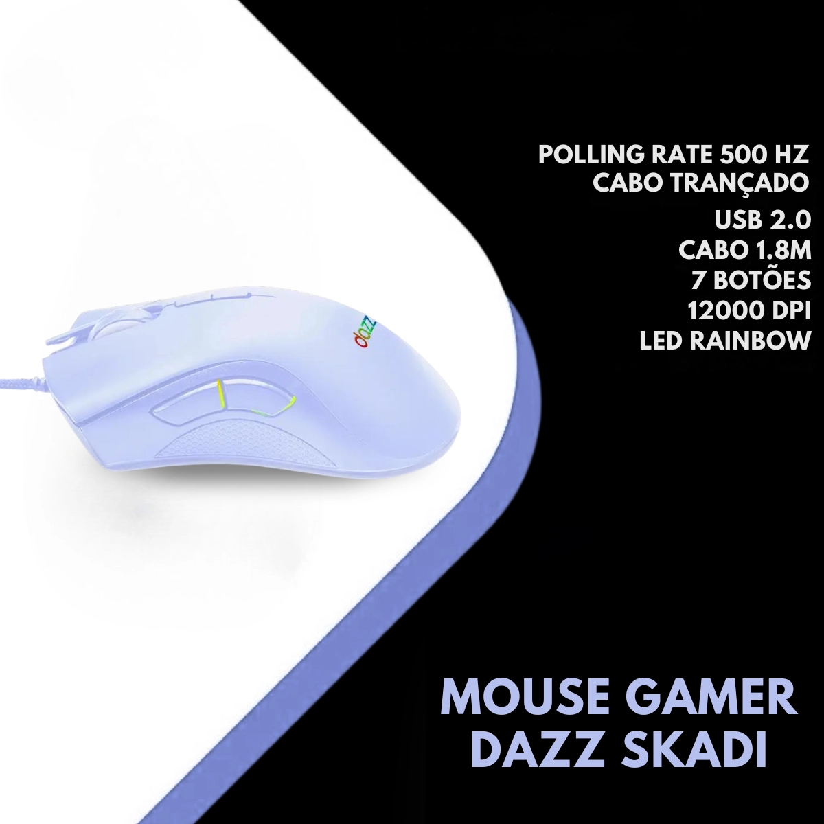 MAUSE GAMER DAZZ MIZARD USB 12000 DPI ROXO 7 BOTOES E CABO DE 1,8M MAUSE GAMER DAZZ MIZARD USB 12000 DPI ROXO 7 BOTOES E CABO DE 1,8M