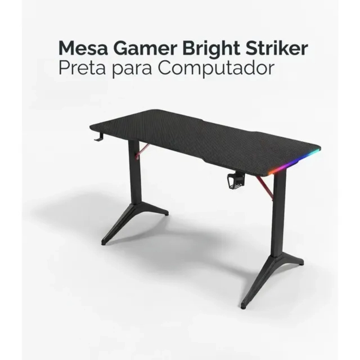 Mesa Gamer Striker Preto com Rgb Bright Ate 11kg e Controle de Iluminação
