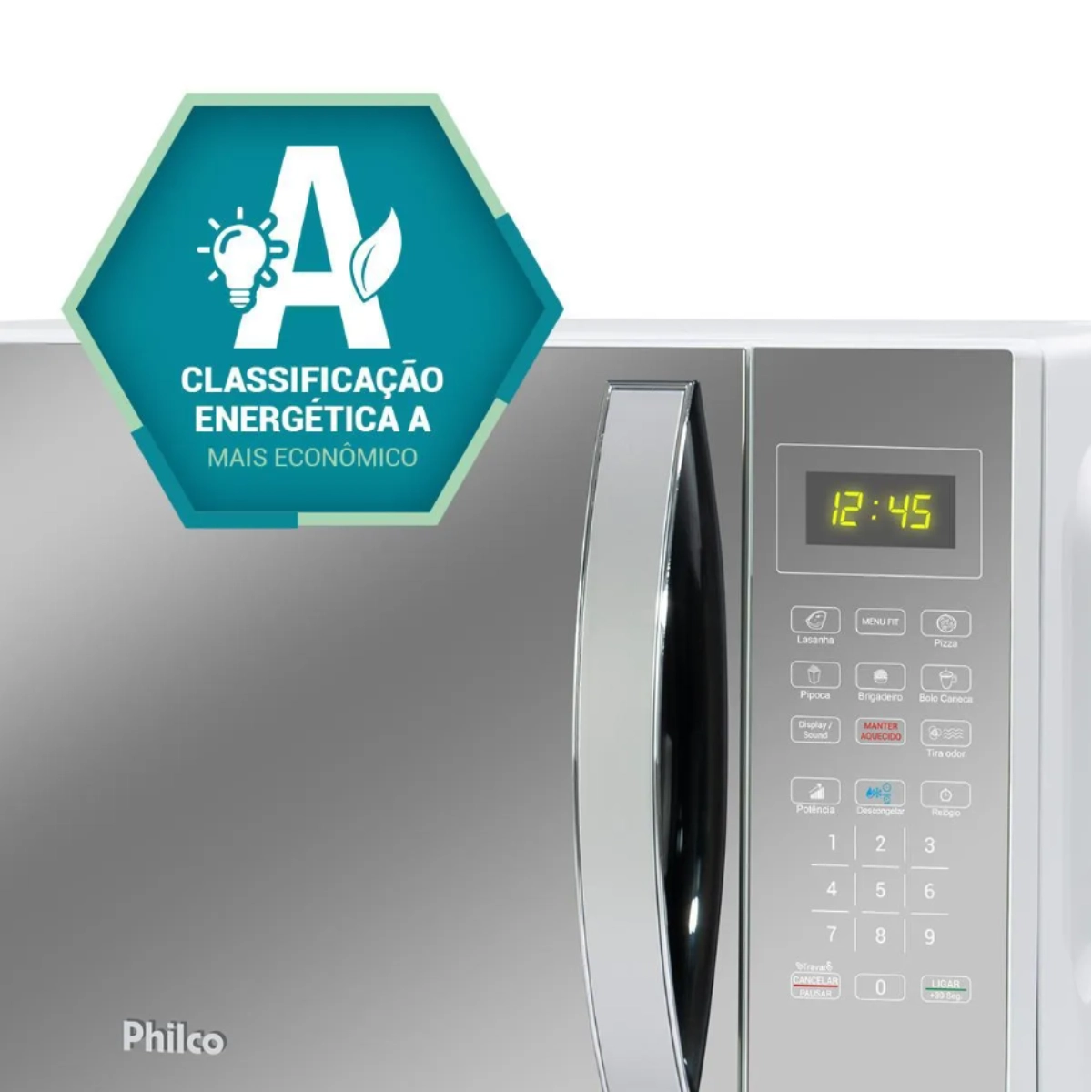 Micro-ondas Philco 33L Branco e Espelhado 1400W Potência e Praticidade em Sua Cozinha