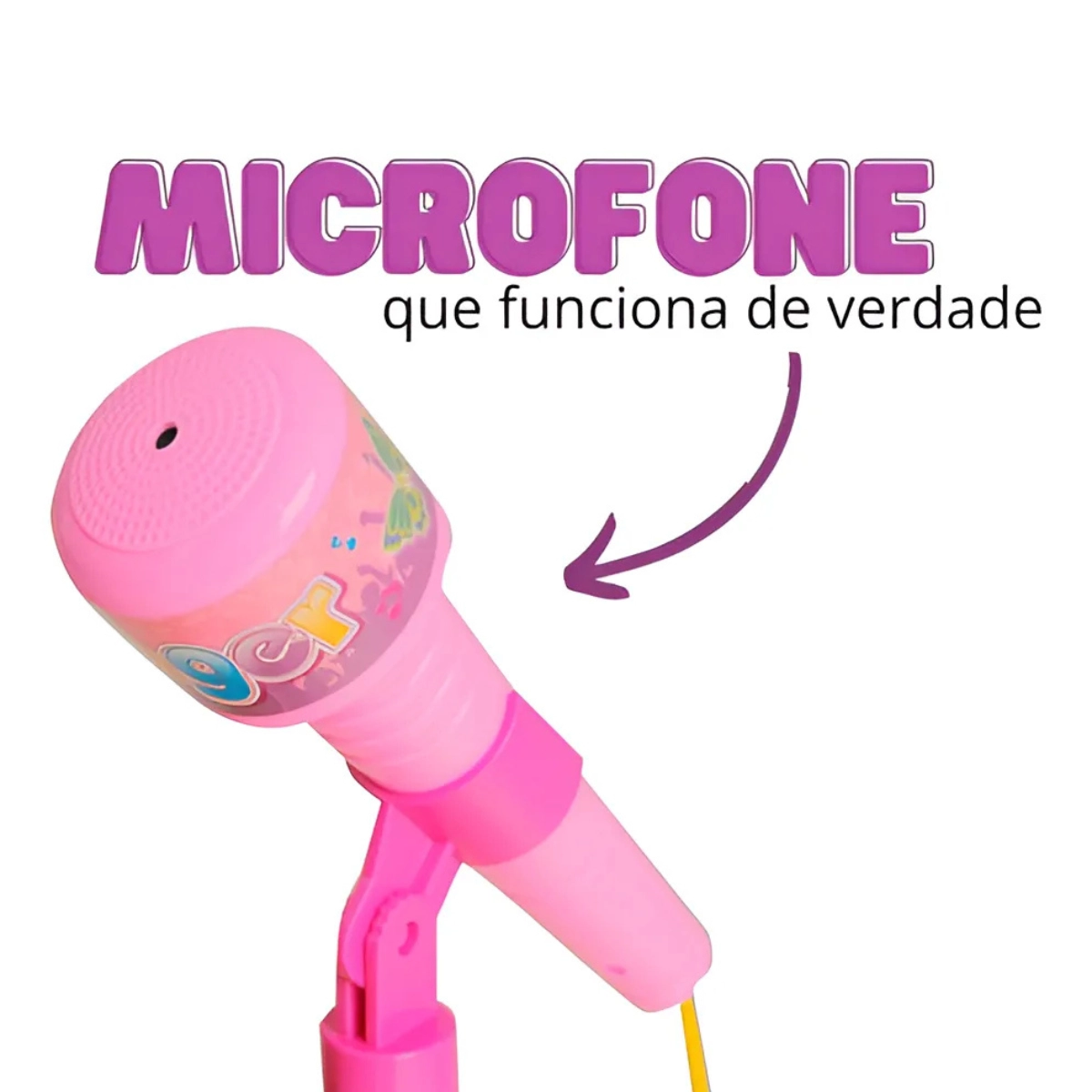 MICROFONE INFANTIL COM PEDESTAL LUZ MUSICAL BW139RS ROSA KIDS