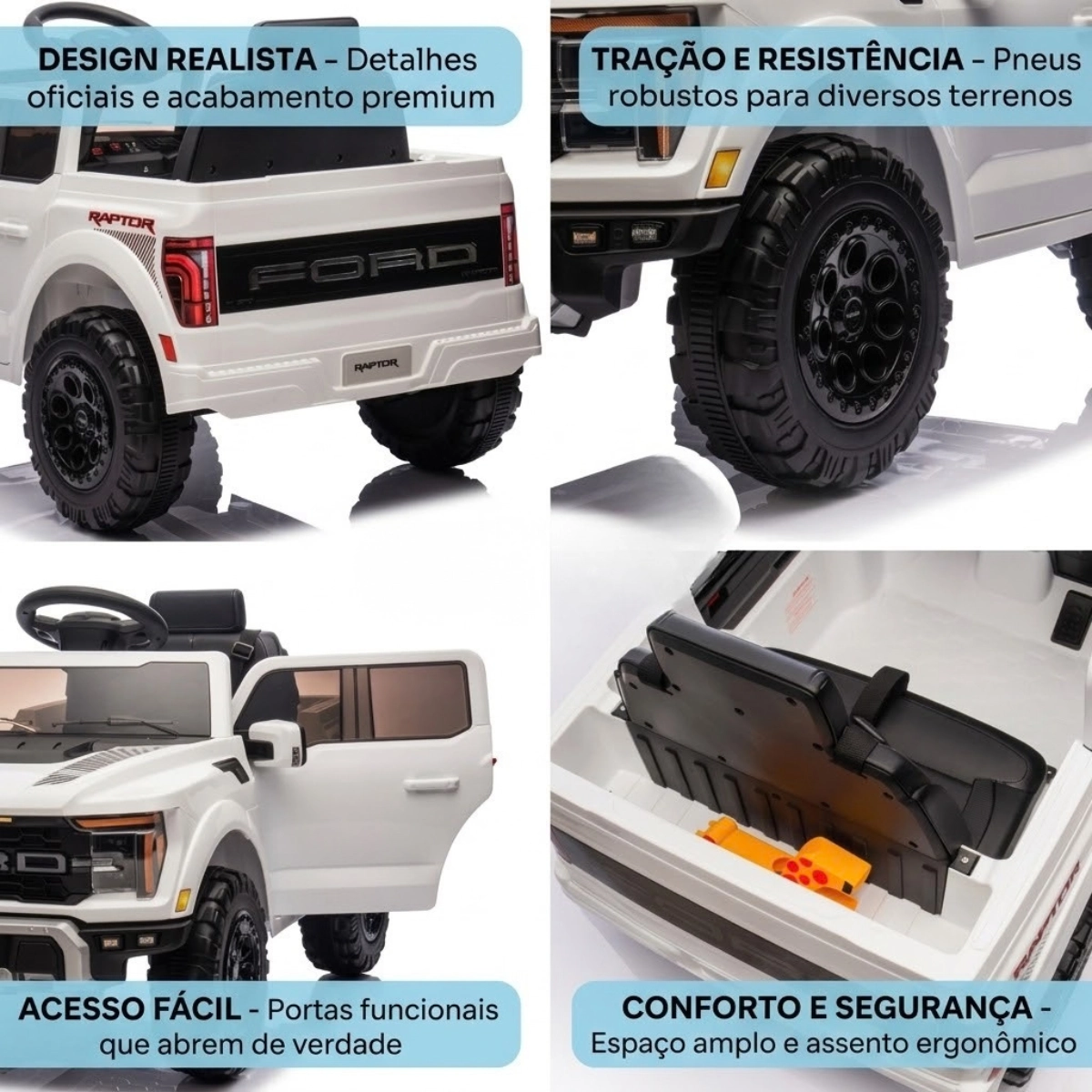 MINI CAMINHONETE ELETRICA FORD F-150 RAPTOR BRANCO 12V IMPORTWAY MINI CAMINHONETE ELETRICA FORD F-150 RAPTOR BRANCO 12V IMPORTWAY