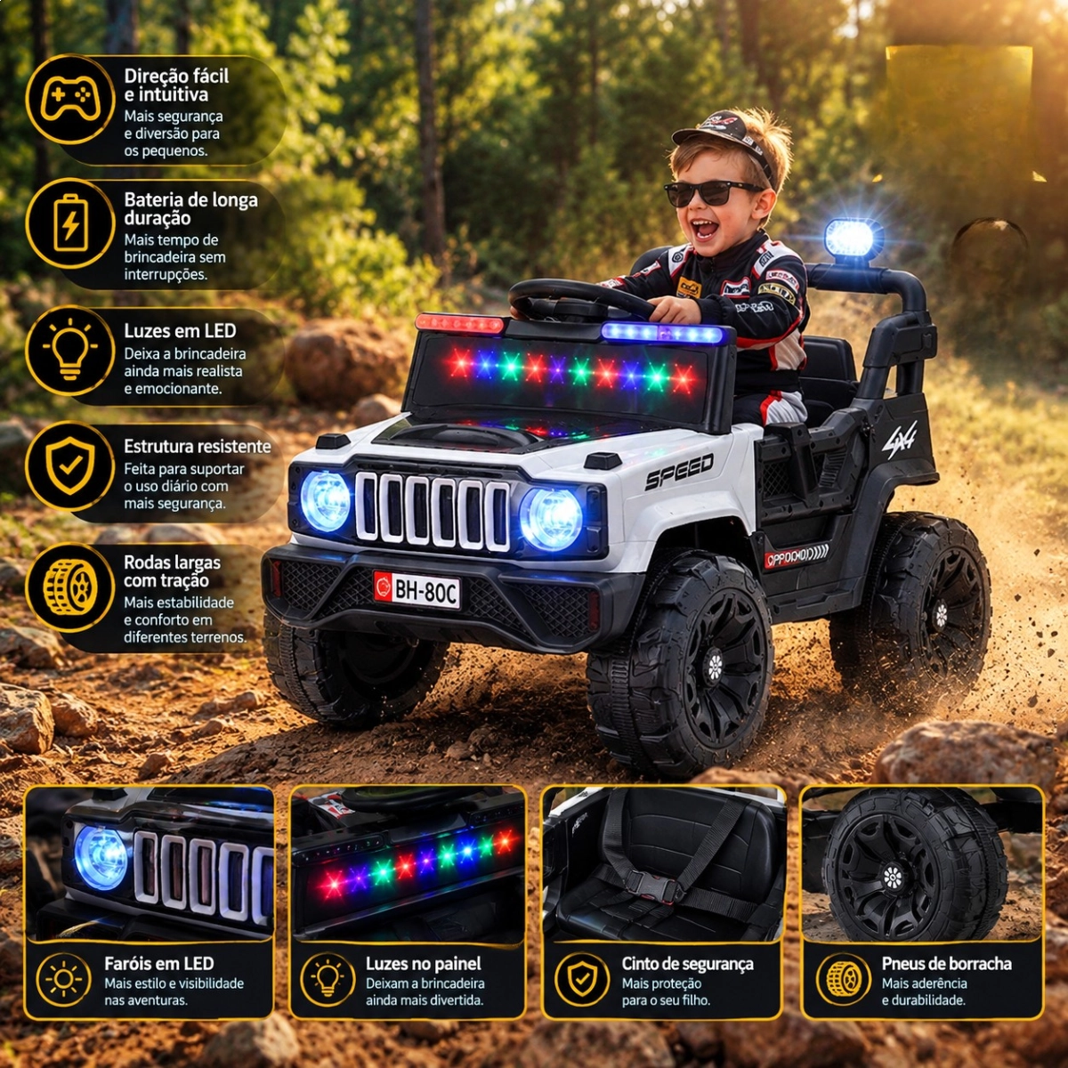 MINI CARRO ELÉTRICO INFANTIL 12V UTV CINZA IMPORTWAY