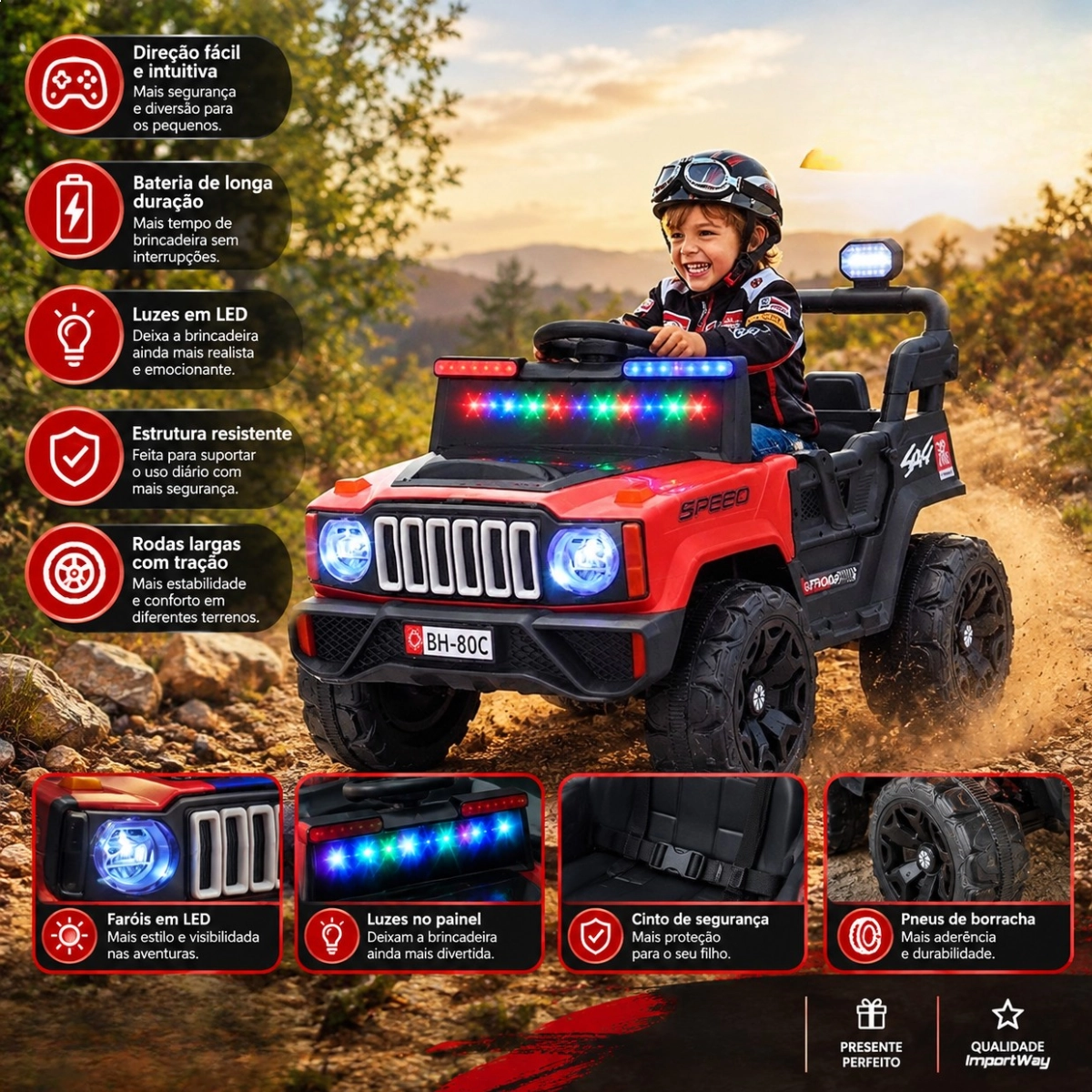 MINI CARRO ELÉTRICO INFANTIL 12V UTV VERMELHO IMPORTWAY
