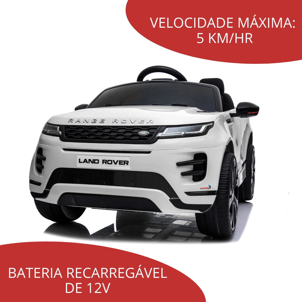Mini Carro Elétrico Infantil Criança 12V Land Rover Evoque Controle Remoto Branco Brinqway Importway BW-128BR