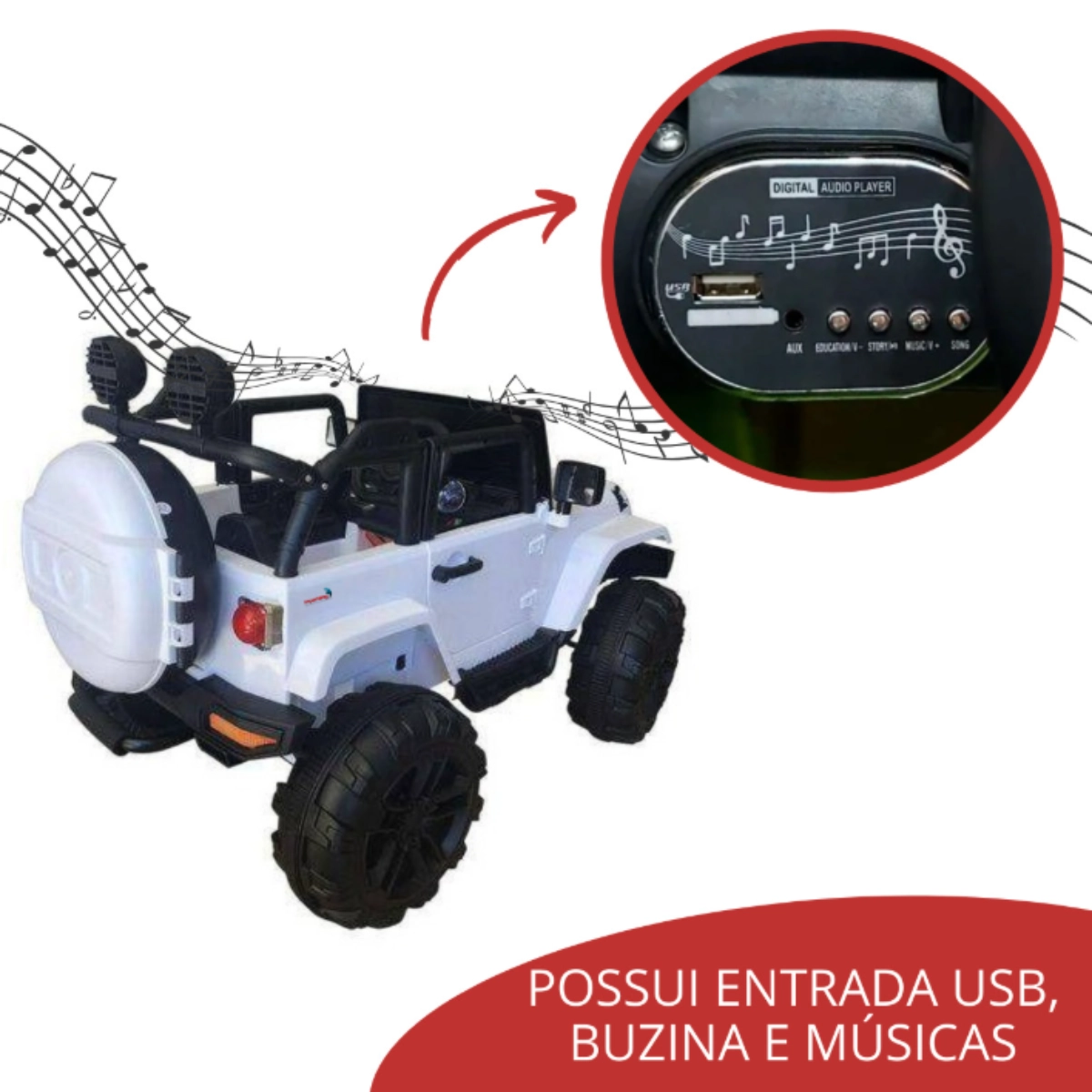 Mini Carro Elétrico Infantil Jipe Branco com Controle Remoto Diversão e Segurança Sobre Rodas