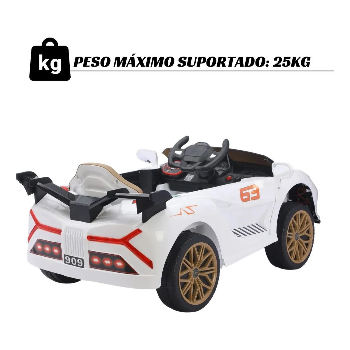 MINI CARRO ELETRICO INFANTIL 12V COM CONTROLE REMOTO BRANCO IMPORTWAY