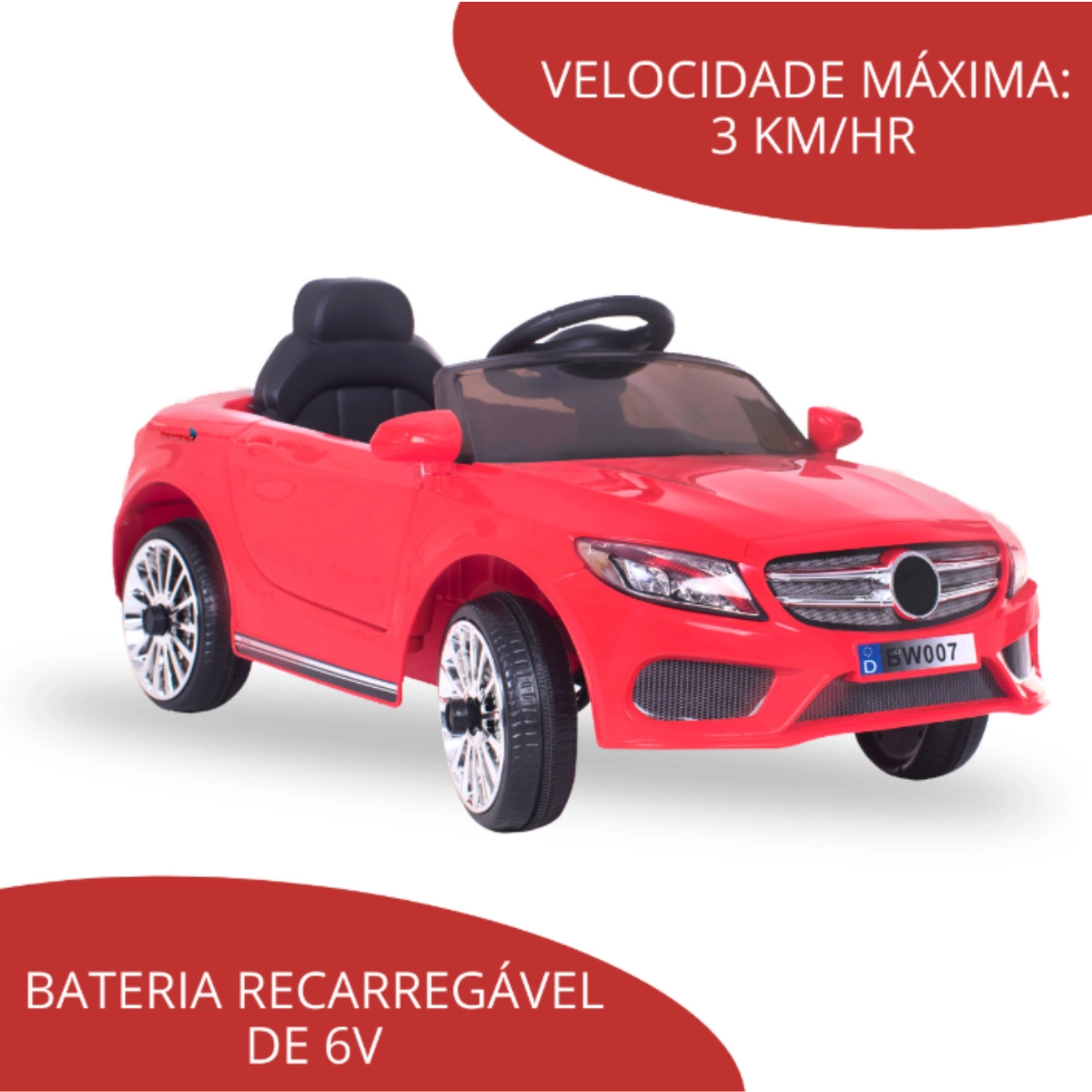 Mini Carro Eletrico Infantil 6v C/ Controle Remoto Vermelho