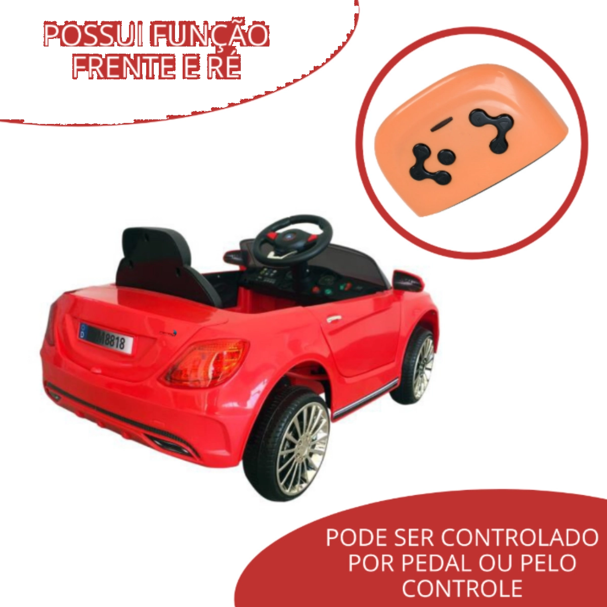 Mini Carro Eletrico Infantil 6v C/ Controle Remoto Vermelho