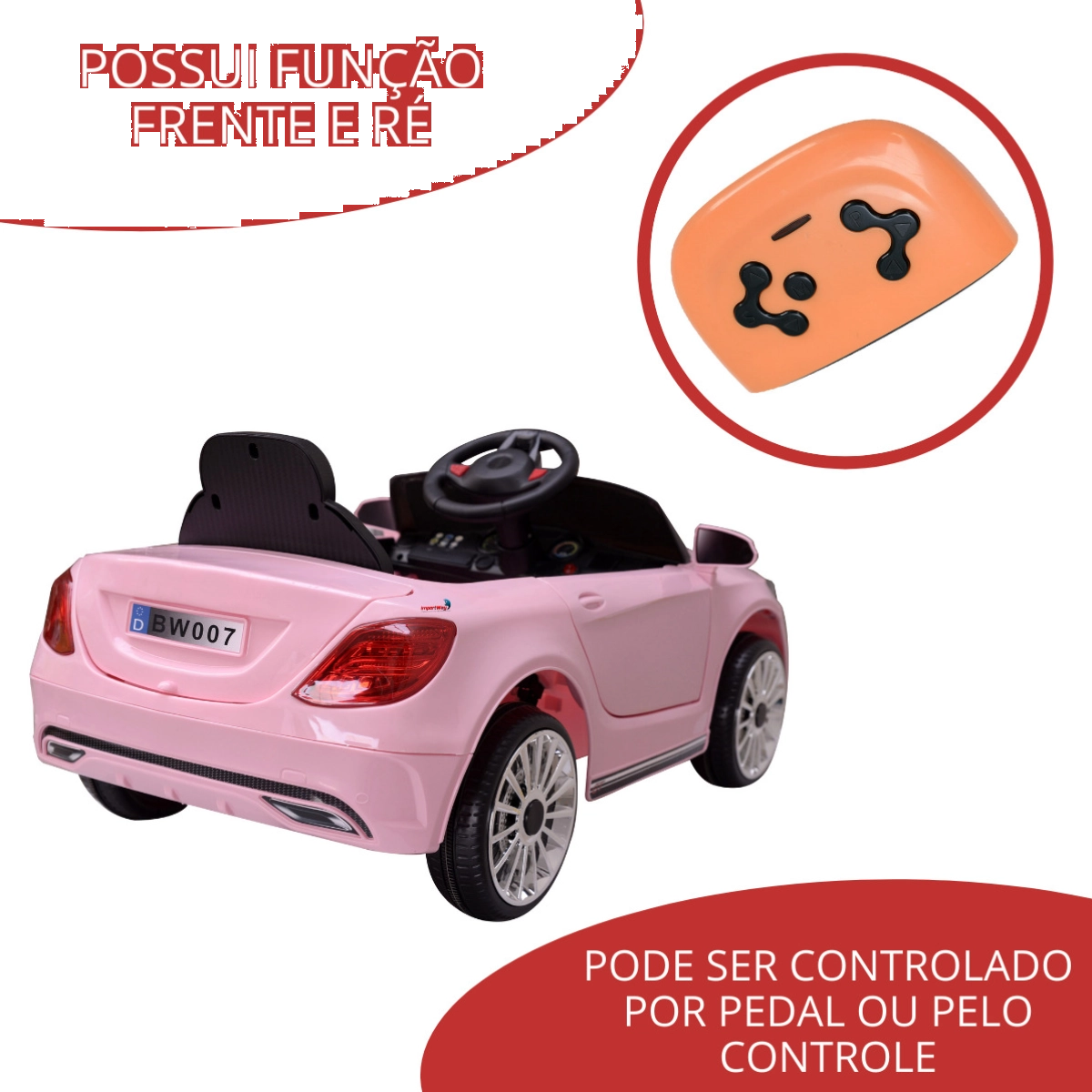 MINI CARRO ELETRICO INFANTIL COM CONTROLE REMOTO ROSA BW007RS