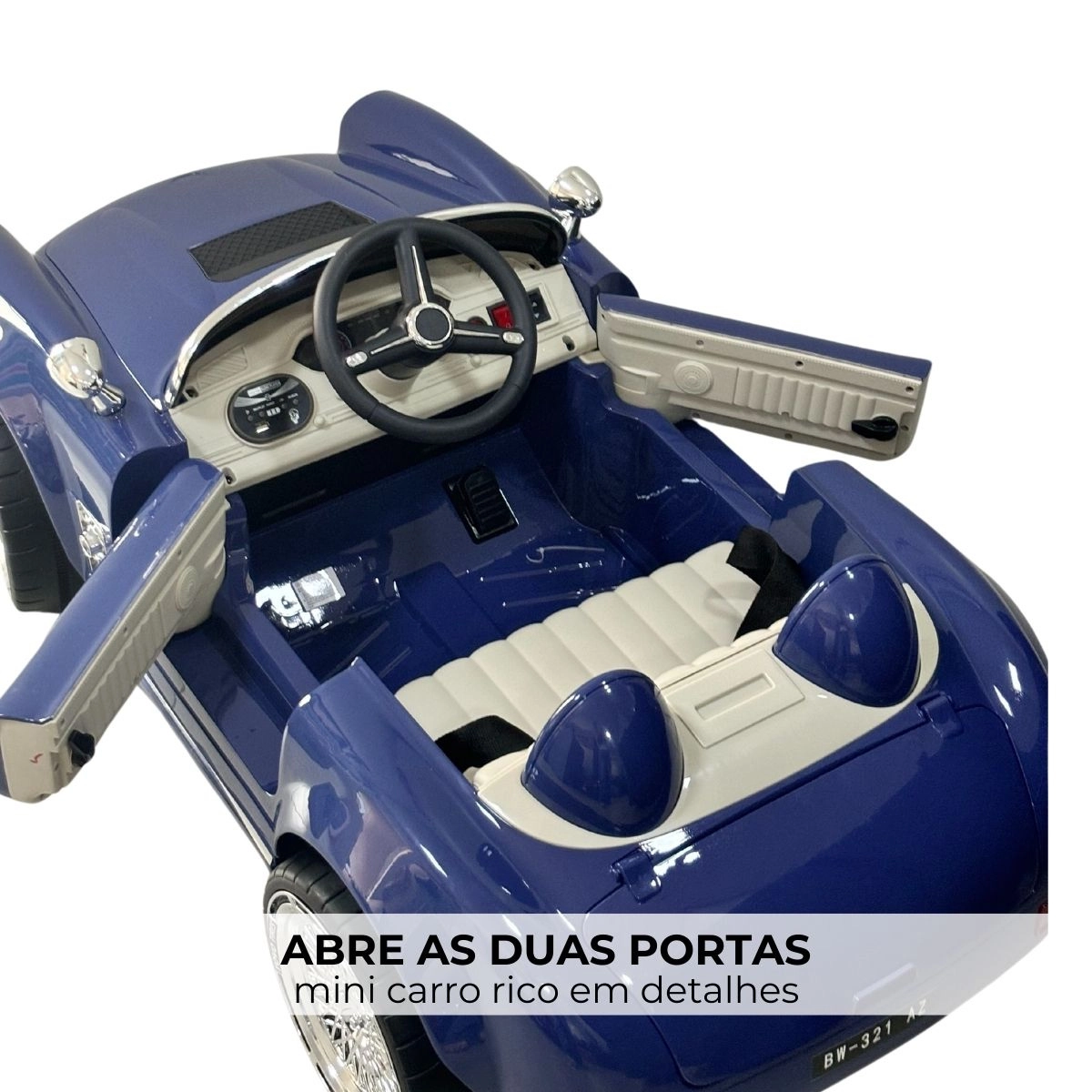 MINI CARRO ELETRICO INFANTIL RETRO 12V AZUL - IMPORTWAY