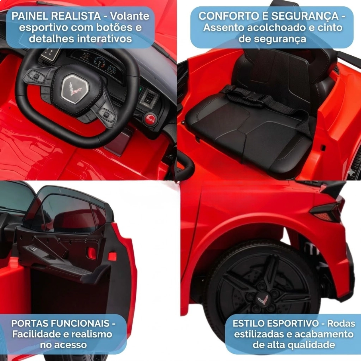 MINI CORVETTE STINGRAY C8 12V VERMELHO INFANTIL COM CONTROLE IMPORTWAY