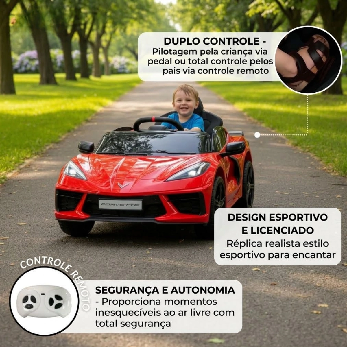 MINI CORVETTE STINGRAY C8 12V VERMELHO INFANTIL COM CONTROLE IMPORTWAY