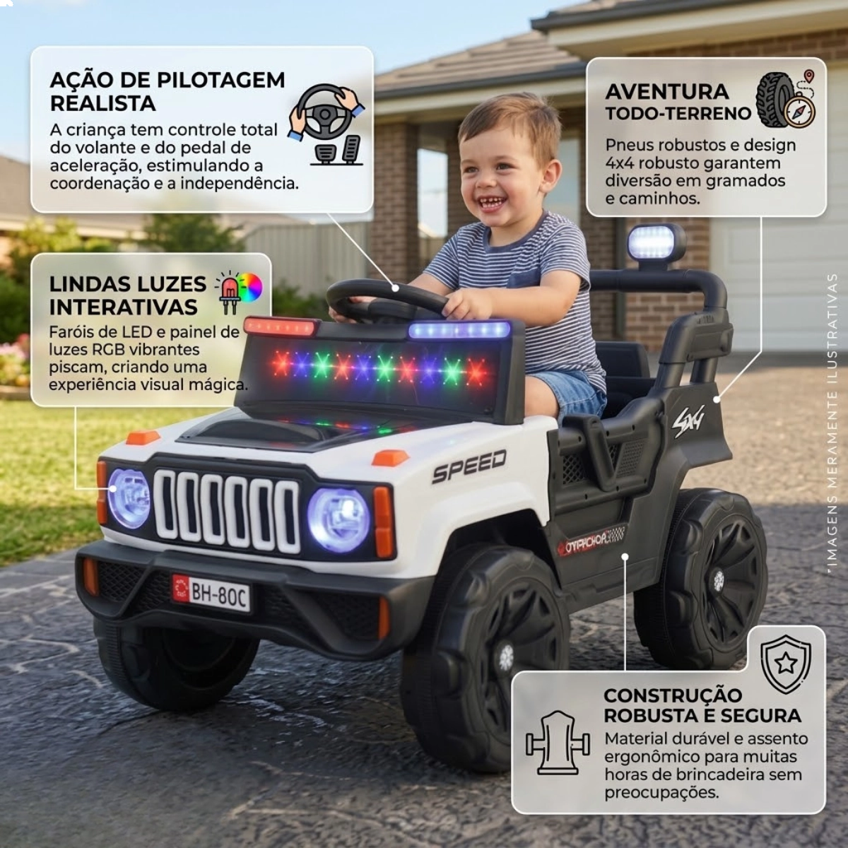 MINI JIPE UTV POLICIA ELÉTRICO INFANTIL 12V BRANCO COM SOM E LUZES