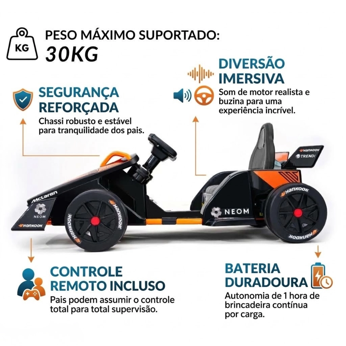 MINI KART ELETRICO INFANTIL 12V FORMULA 1 PRETO IMPORTWAY