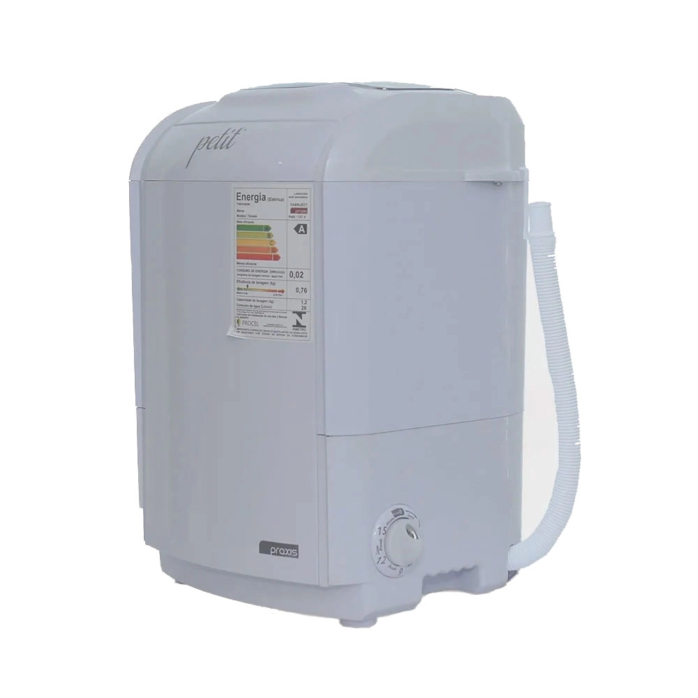 MINI LAVADORA DE ROUPA PORTÁTIL PETIT PRAXIS 1,2 KG BRANCA 127V