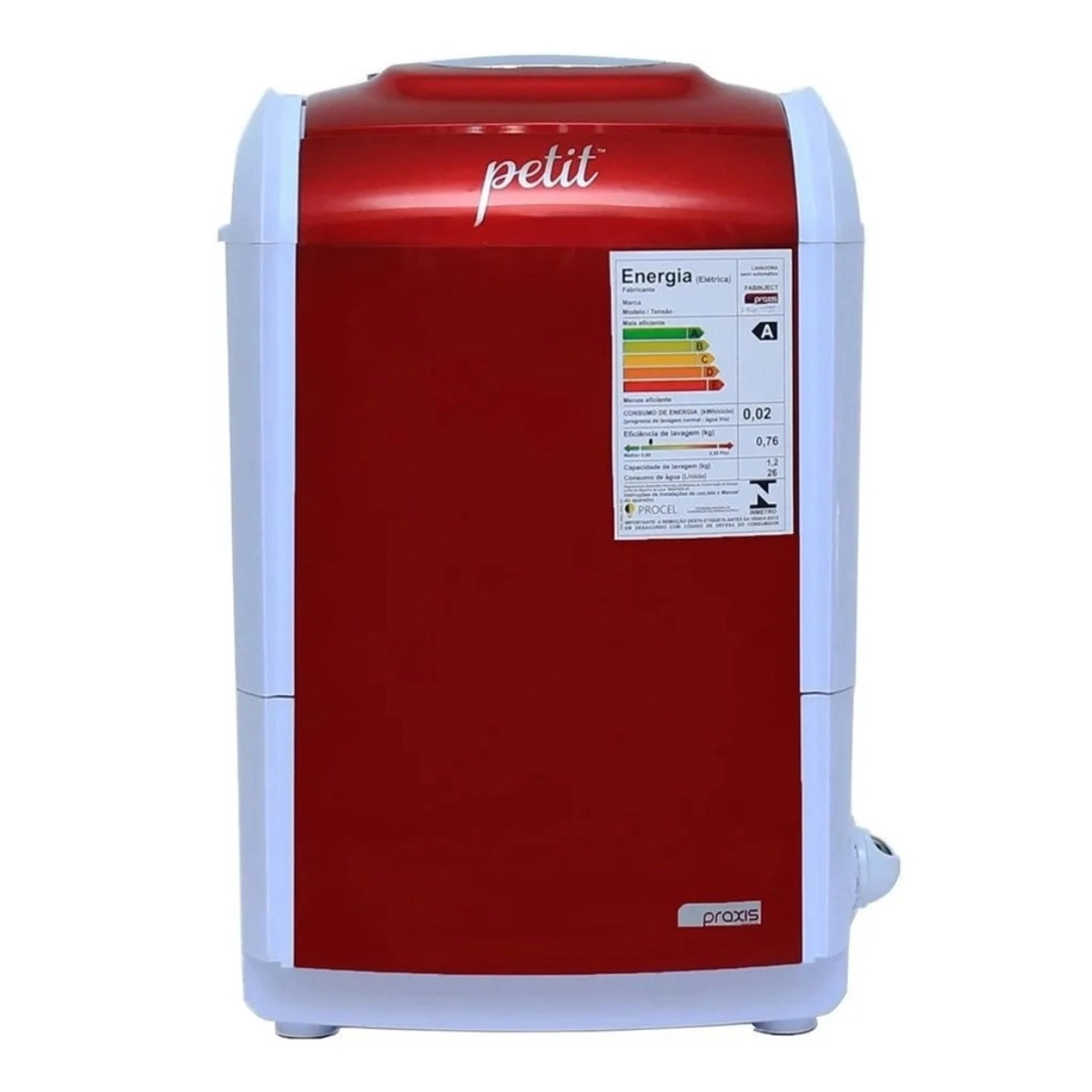 MINI LAVADORA DE ROUPA PORTÁTIL PETIT PRAXIS 1,2 KG VERMELHA 220V