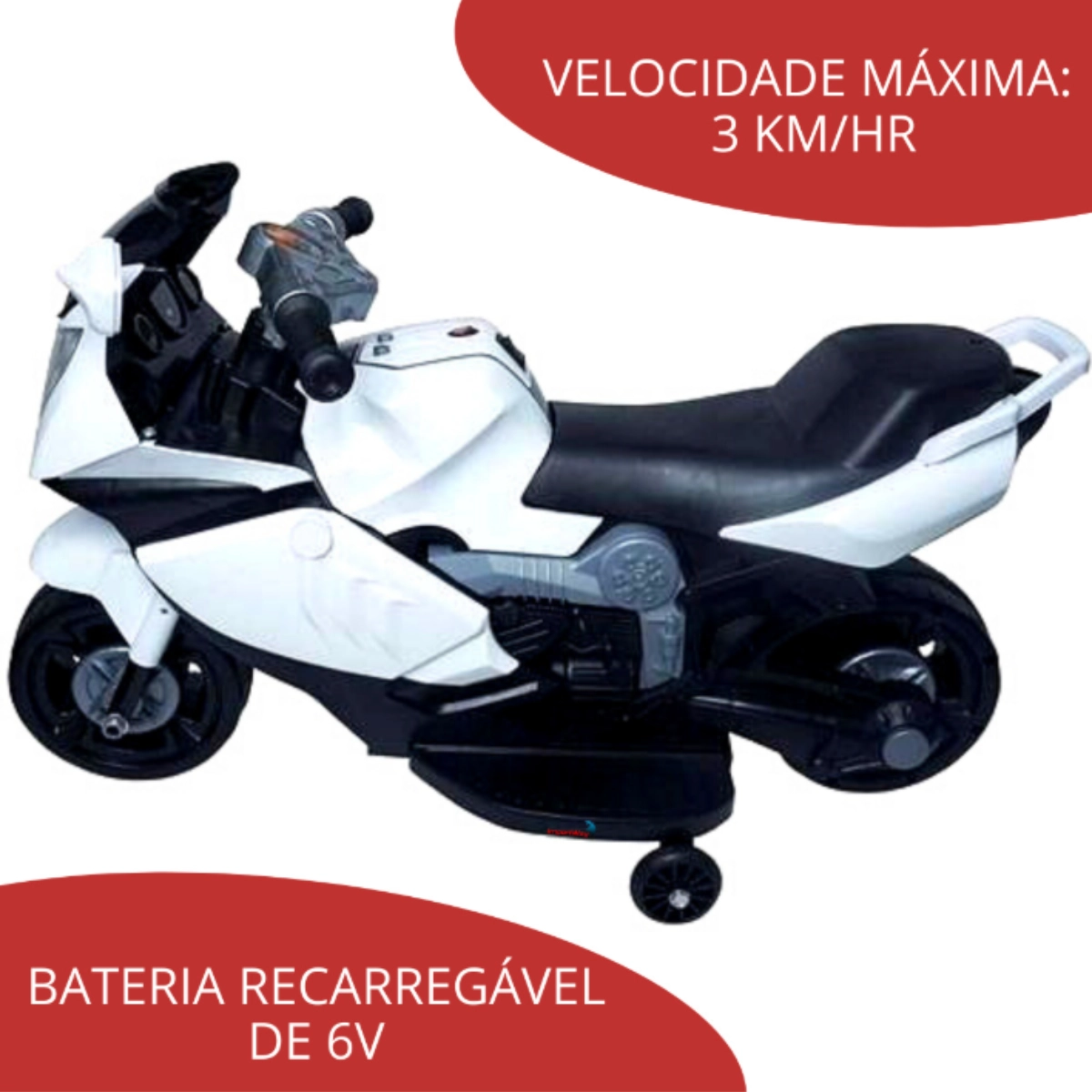 Mini Moto Elétrica Infantil 6v Branca Importway com Luzes e Som