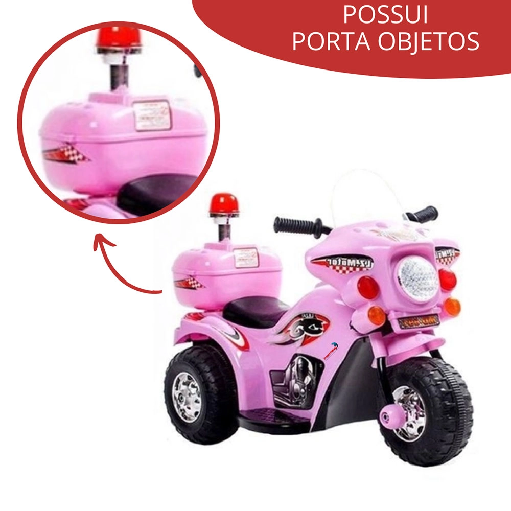 Mini Moto Elétrica Infantil Policial Importway Bw002rs 6v Rosa