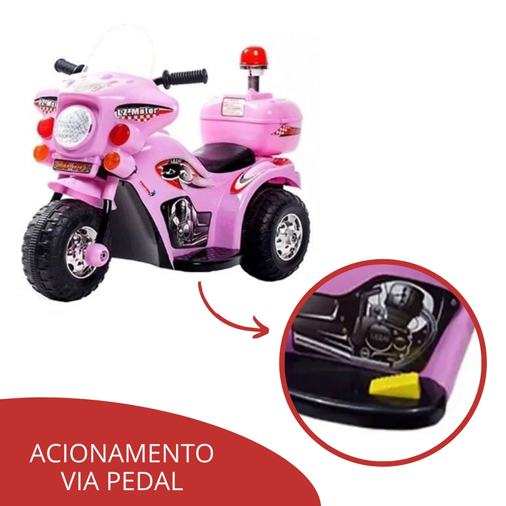 Mini Moto Elétrica Infantil Policial Importway Bw002rs 6v Rosa