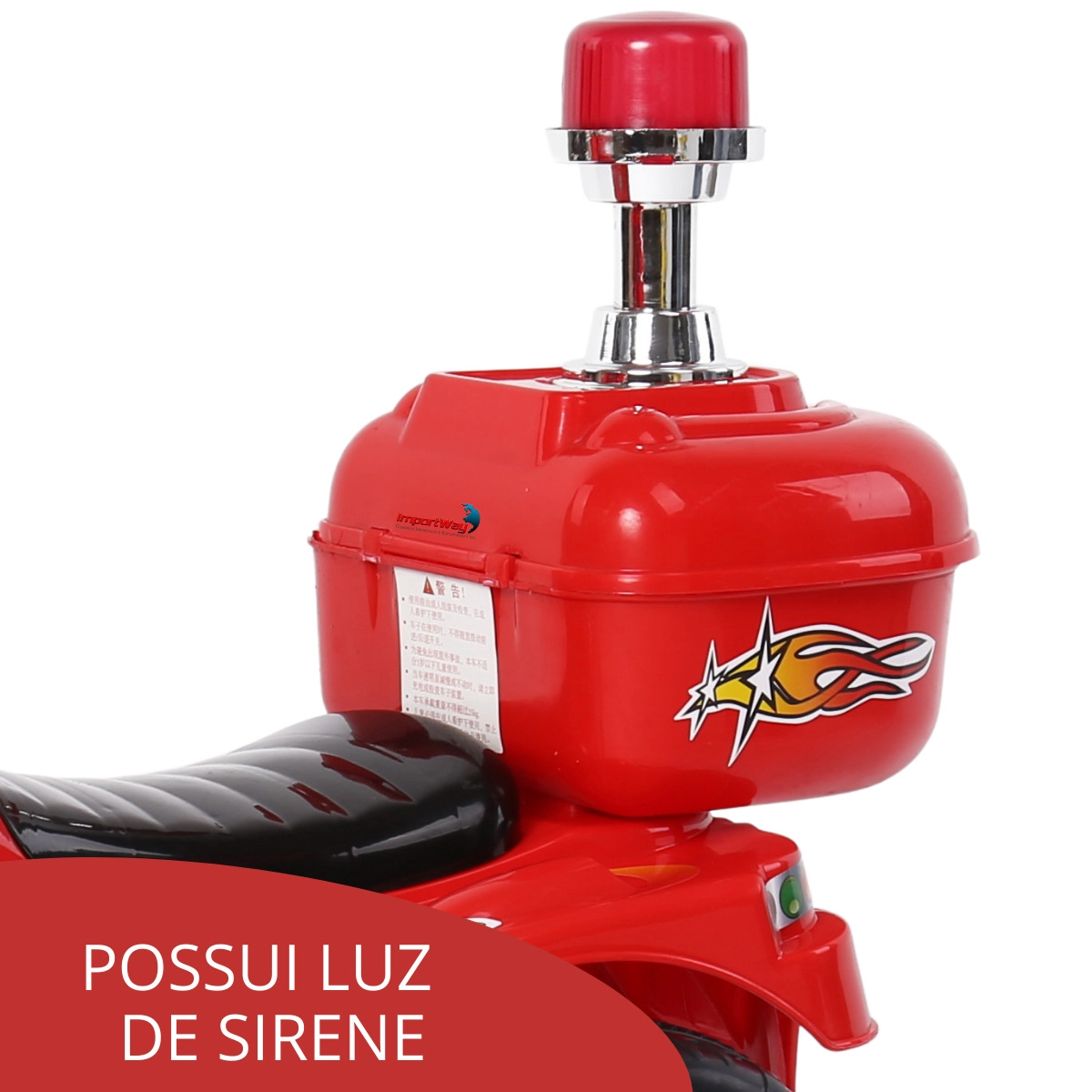 MINI MOTO ELÉTRICA POLICIA VERMELHA COM SIRENE IMPORTWAY