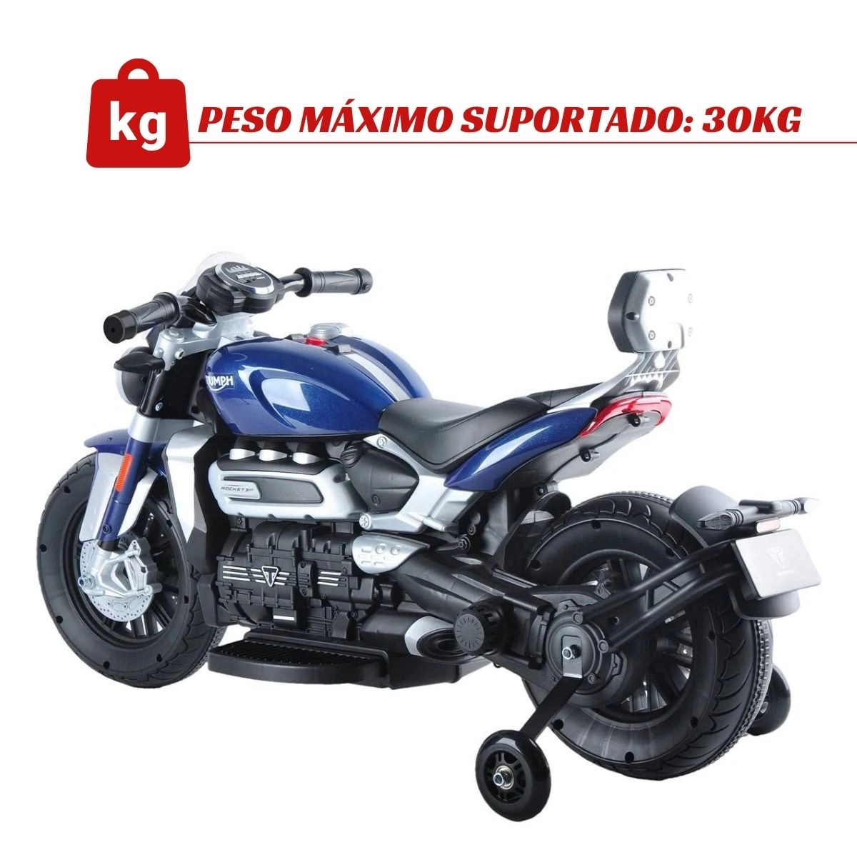 MINI MOTO ELETRICA 6V TRIUMPH ROCKET 3GT AZUL - IMPORTWAY