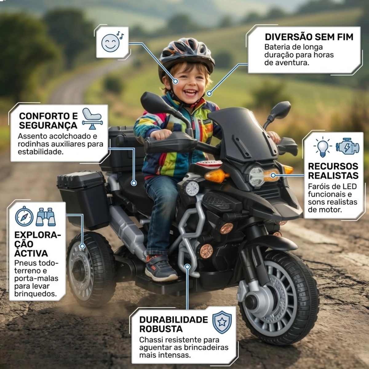 MINI MOTO ELETRICA TRICICLO COM 3 BAGAGEIROS 6V PRETO BW533PT IMPORTWAY MINI MOTO ELETRICA TRICICLO COM 3 BAGAGEIROS 6V PRETO BW533PT IMPORTWAY