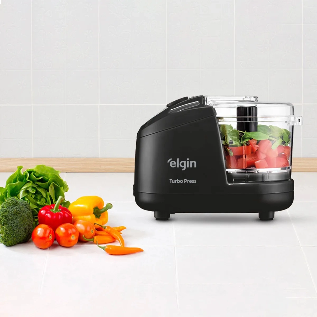 MINI PROCESSADOR ALIMENTOS ELGIN TURBO PRESS 150W 220V PRETO 
