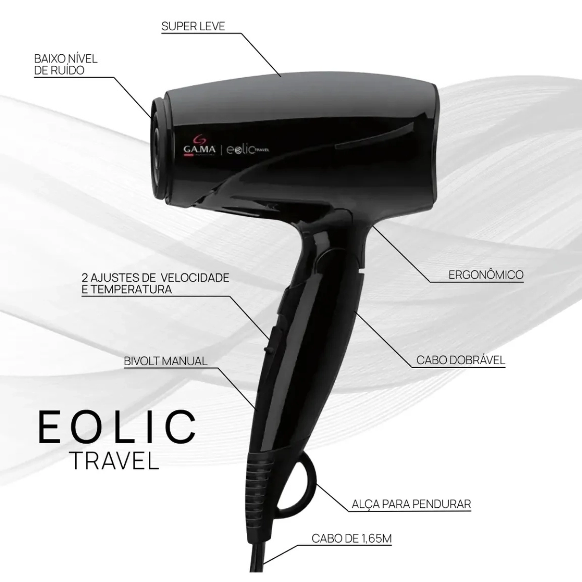 MINI SECADOR DE CABELO GAMA ITALY EOLIC 1400W TRAVEL BIVOLT MINI SECADOR DE CABELO GAMA ITALY EOLIC 1400W TRAVEL BIVOLT