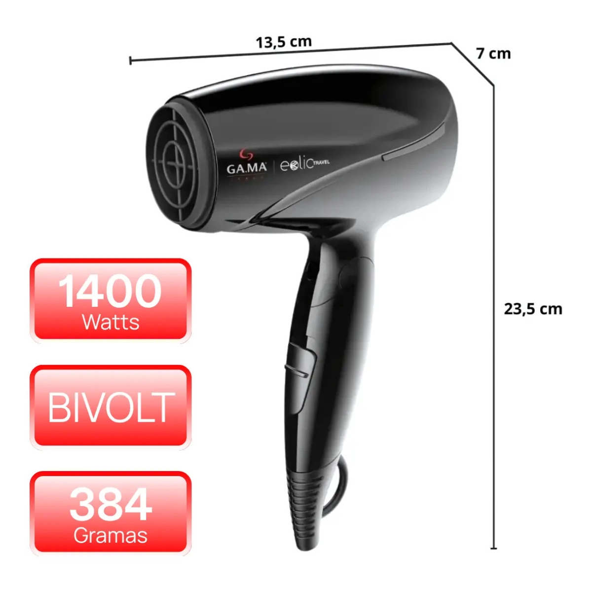 MINI SECADOR DE CABELO GAMA ITALY EOLIC 1400W TRAVEL BIVOLT MINI SECADOR DE CABELO GAMA ITALY EOLIC 1400W TRAVEL BIVOLT