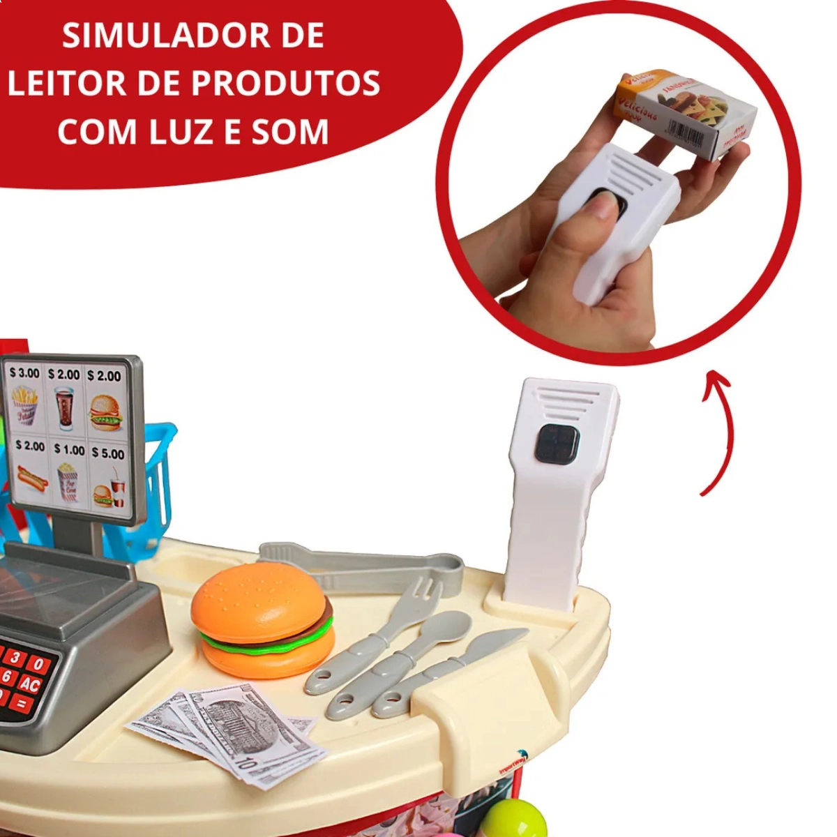 MINI SUPERMERCADO INFANTIL CAIXA 30 PEÇAS E CESTA MERCADINHO IMPORTWAY