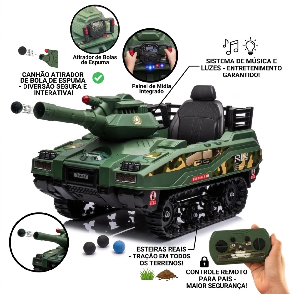 MINI TANQUE ELETRICO INFANTIL CAMUFLADO 12V VERDE IMPORTWAY BW279VD MINI TANQUE ELETRICO INFANTIL CAMUFLADO 12V VERDE IMPORTWAY BW279VD