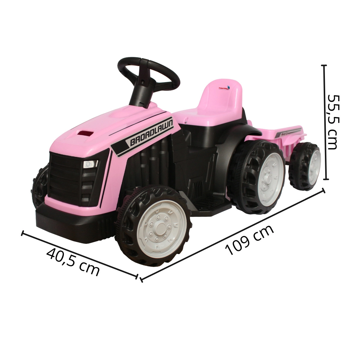MINI TRATOR ELETRICO INFANTIL COM REBOQUE ROSA - IMPORTWAY