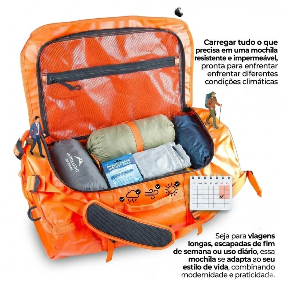 MOCHILA DUFFLE PARA CAMPING NAUTIKA PARA VIAGENS 70 LITROS LARANJA MOCHILA DUFFLE PARA CAMPING NAUTIKA PARA VIAGENS 70 LITROS LARANJA