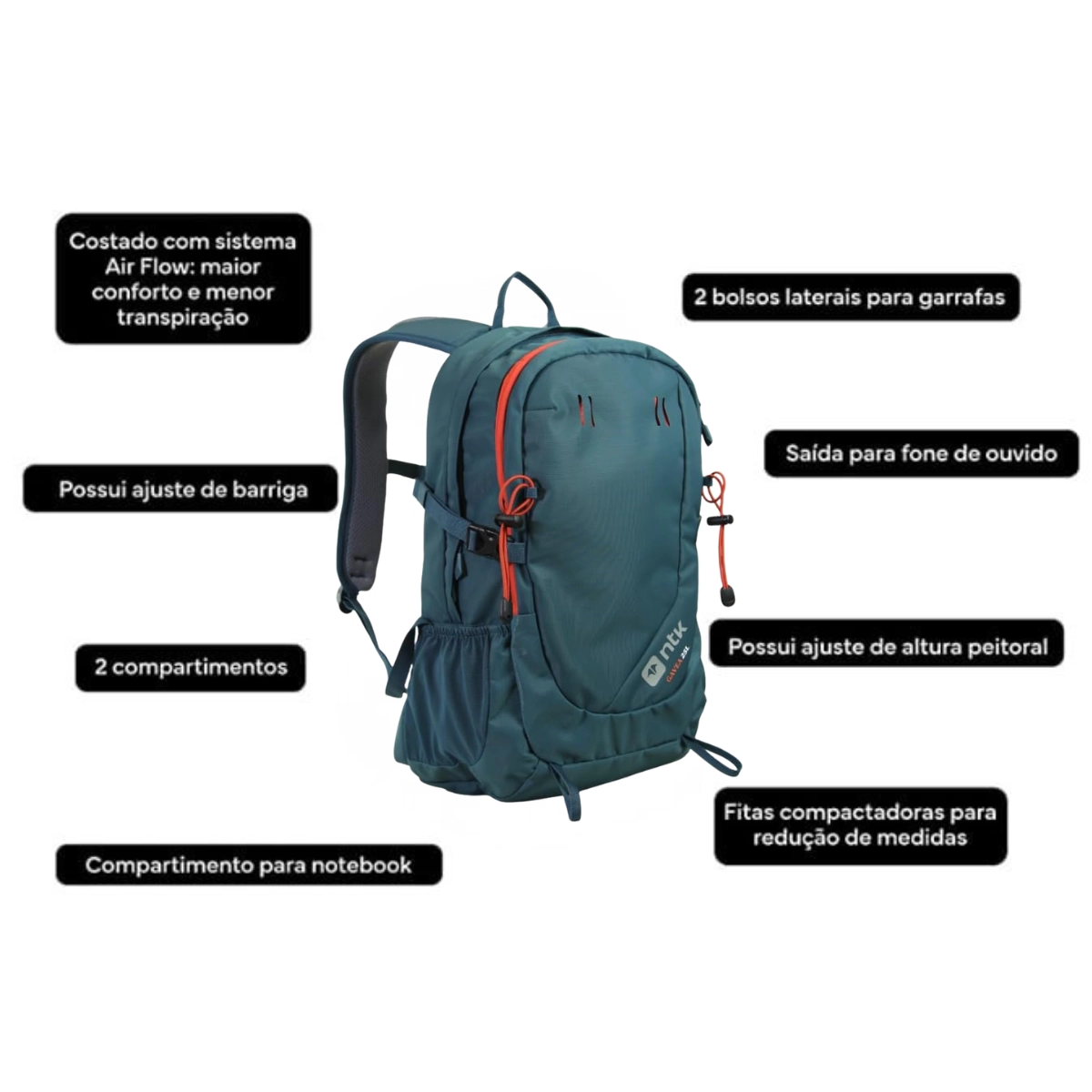 Mochila Gávea 25l Ntk Tecido Ripstop e Sistema Air Flow Azul