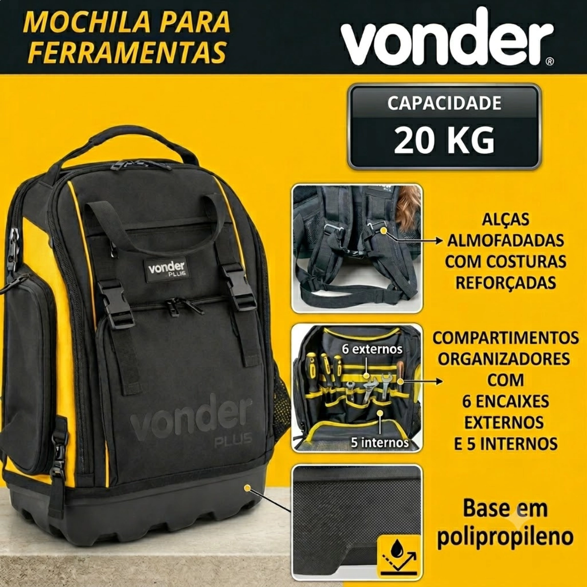 MOCHILA PARA FERRAMENTAS VONDER MOV 800 BASE IMPERMEÁVEL