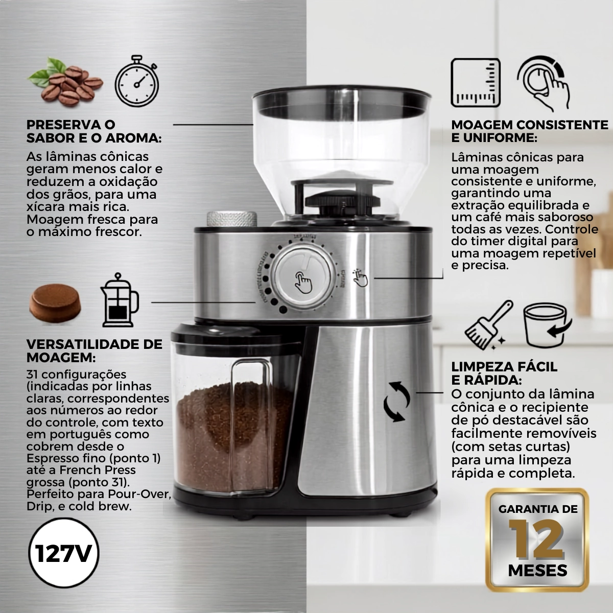 MOEDOR DE CAFÉ ELÉTRICO AJUSTÁVEL MC01 MIMO STYLE 127V MOEDOR DE CAFÉ ELÉTRICO AJUSTÁVEL MC01 MIMO STYLE 127V