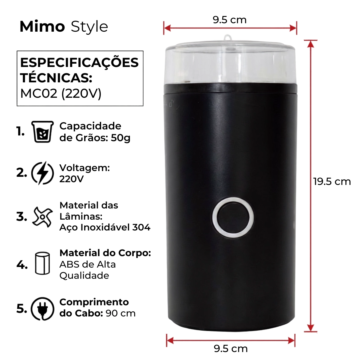 MOEDOR DE CAFÉ ELÉTRICO MC02 MIMO STYLE 220V MOEDOR DE CAFÉ ELÉTRICO MC02 MIMO STYLE 220V